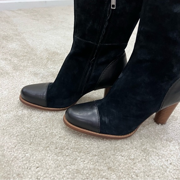 UGG Black Heeled Boots with Cream Accents - Picture 14 of 16